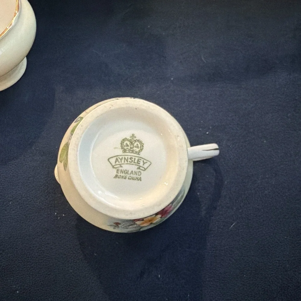 Vtg Aynsley England Fine Bone China Creamer Open‎ Sugar Set Gold Gilt Trim